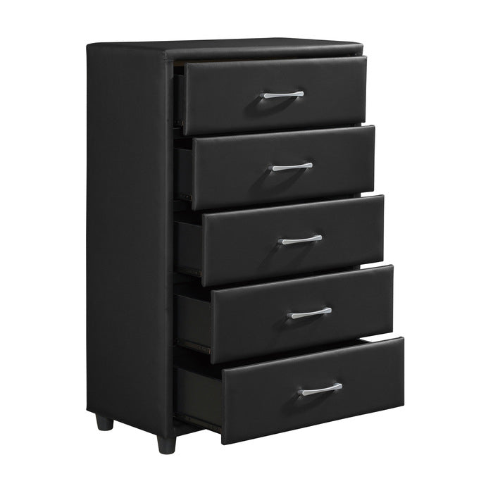 Homelegance 2220-9 Lorenzi Black Faux Leather Upholstered 5 Drawer Chest