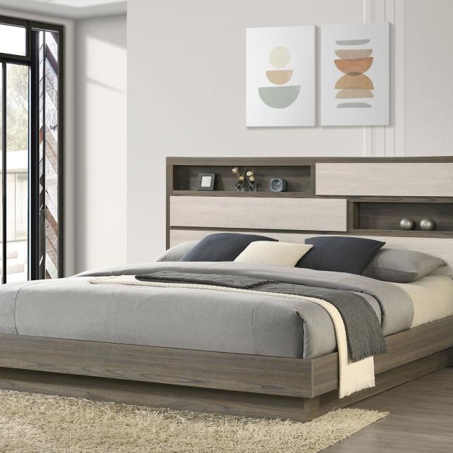 Coaster 224981KE Fenwick Grey Oak Eastern King Bed w/ Bookcase Headboard
