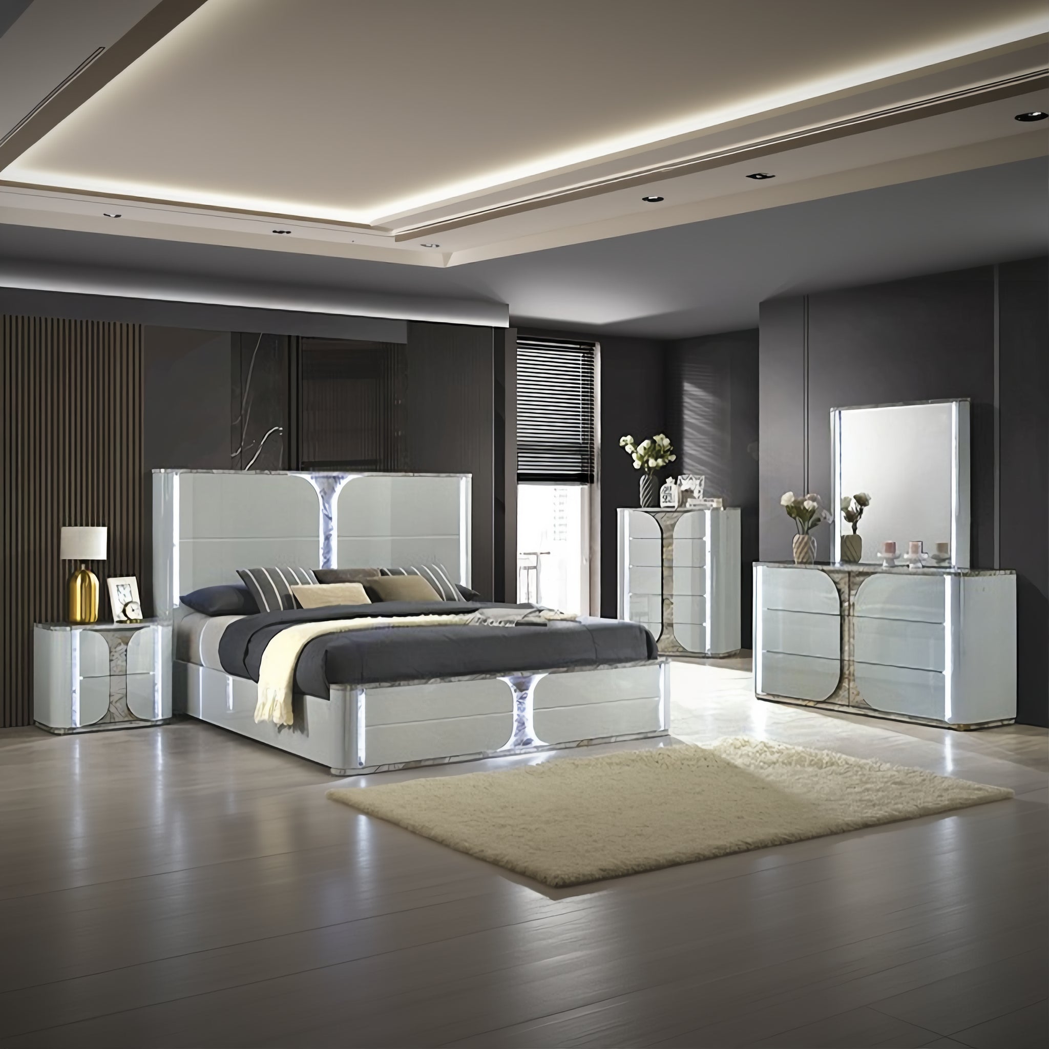 FOA FM72011LG-EK-BED Cleburne King LED Platform Bed