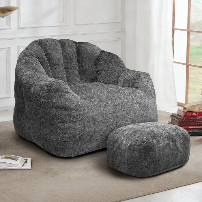 Milton 7009-GR Gray Shell Bean Bag w/ Ottoman
