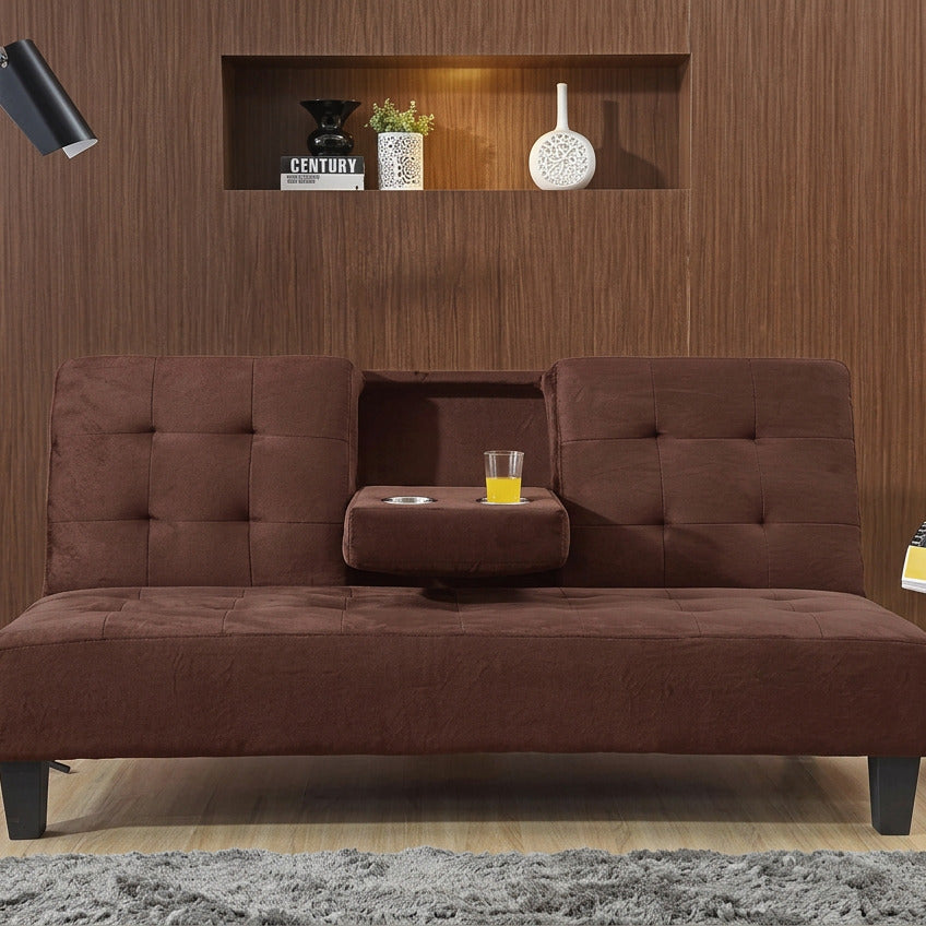 Milton 7501-BR Dark Brown Dacron Futon w/ Cup Holder