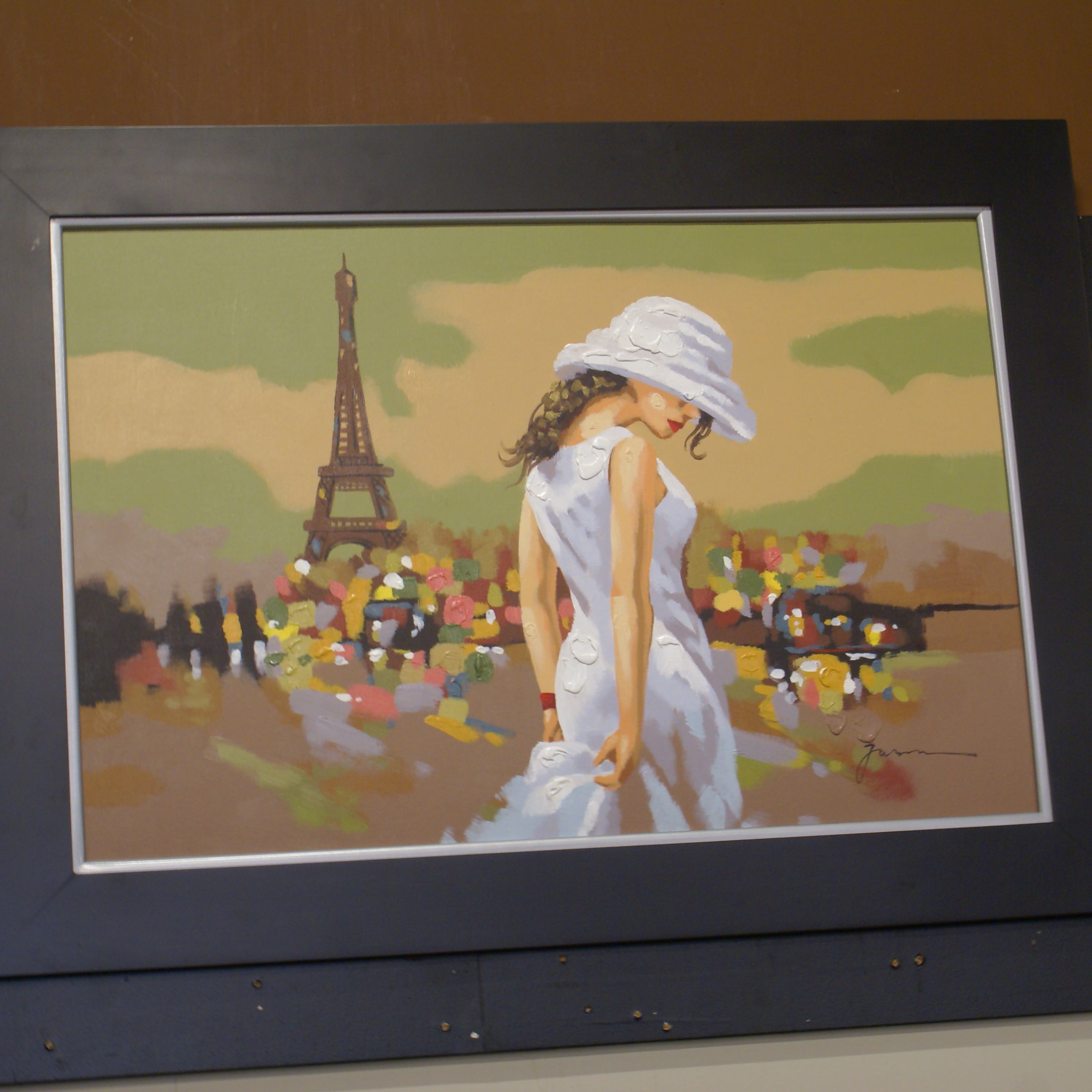 Sisko 32 x 44 Lady In Paris Framed Canvas Oil Painting