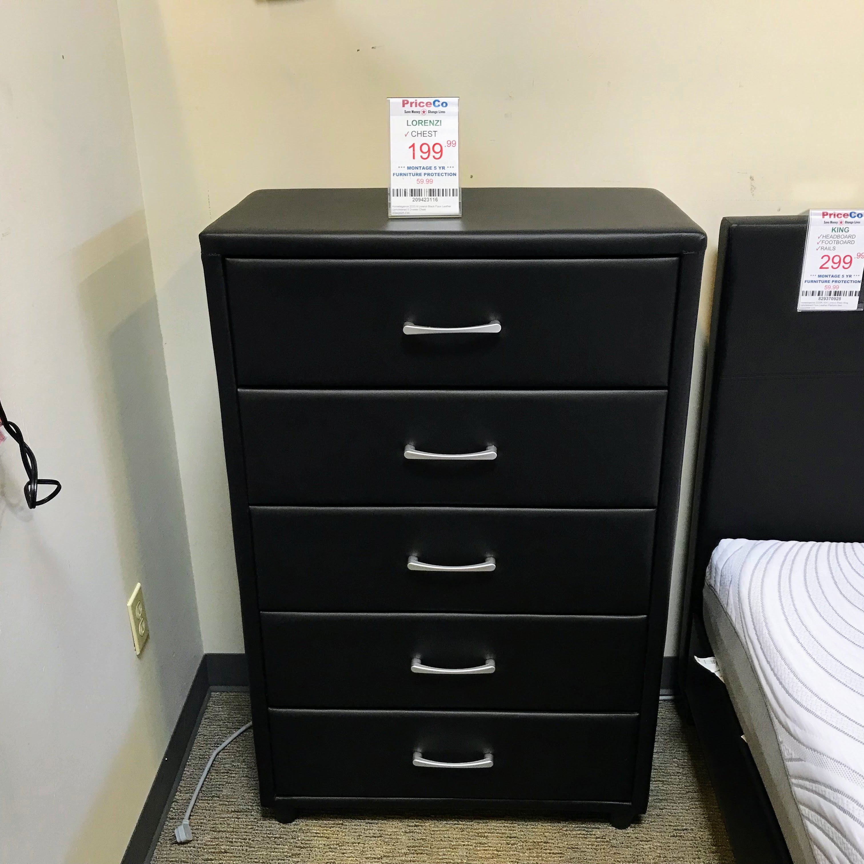 Homelegance 2220-9 Lorenzi Black Faux Leather Upholstered 5 Drawer Chest