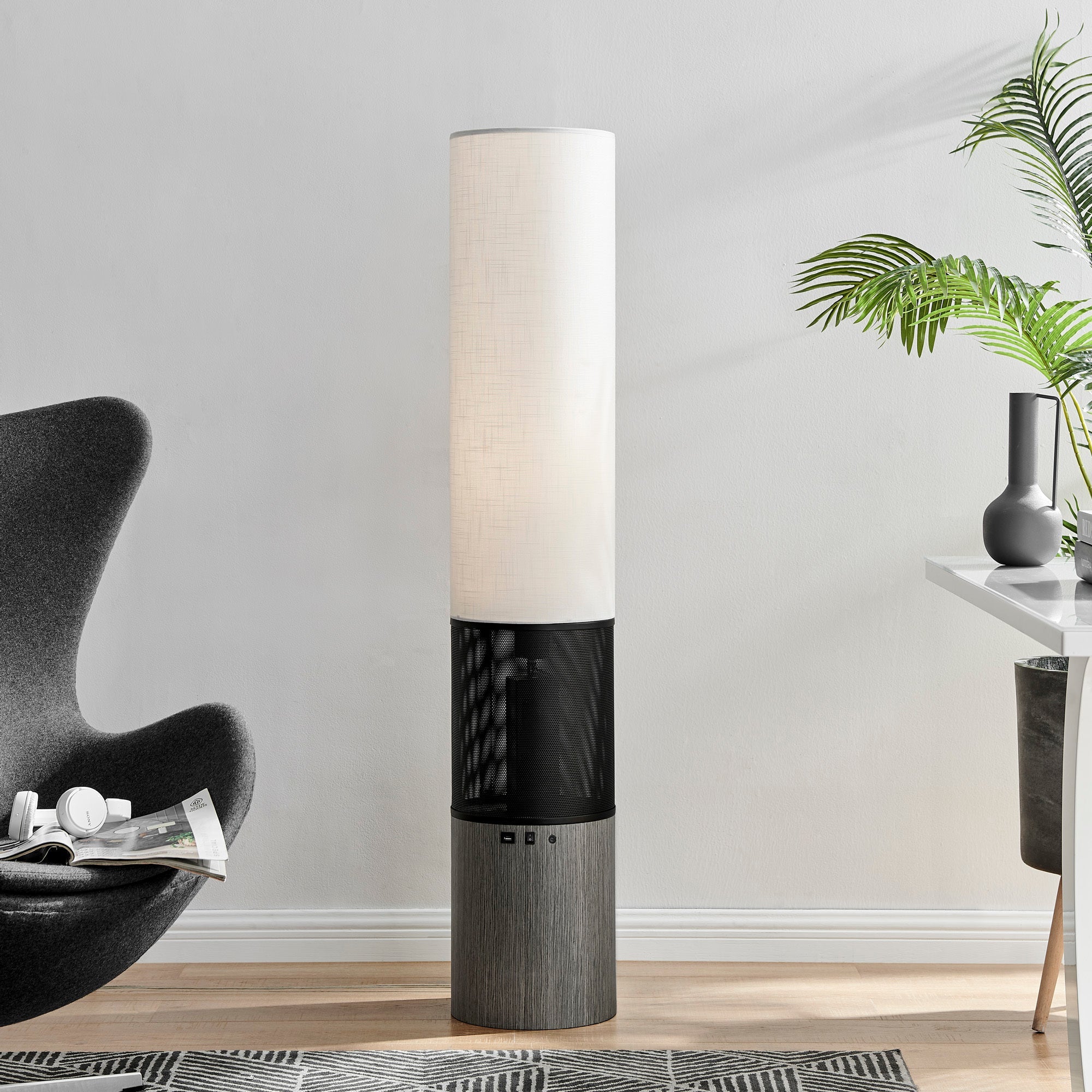 Lite Source LS-83674WAL Sahirah Walnut Floor Lamp w/ Wireless Speaker