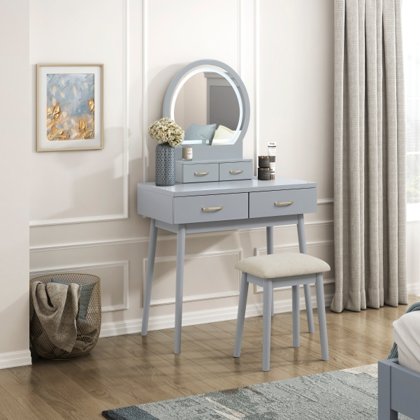 Homelegance 4565GY Grey Vanity Dresser with Mirror and Stool