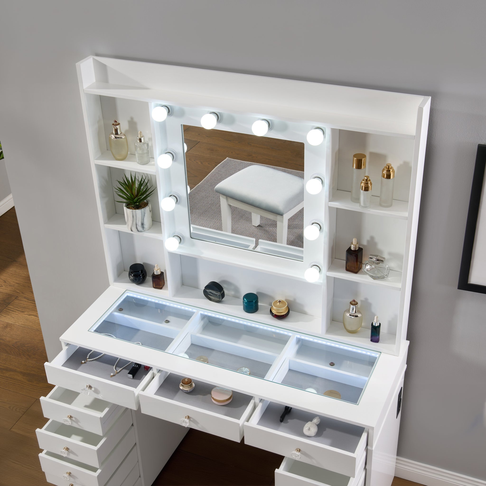 FOA 12000WH-SET White Vanity Cabinet w/ Stool