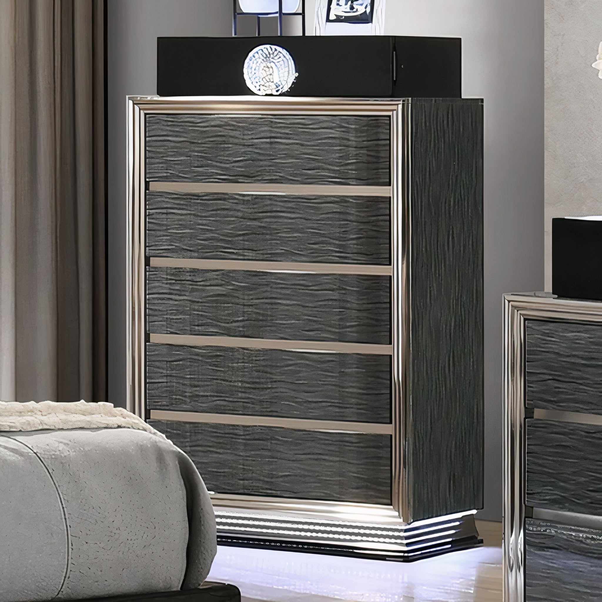 FOA FM72020DG-C Noire Gray & Black LED Chest