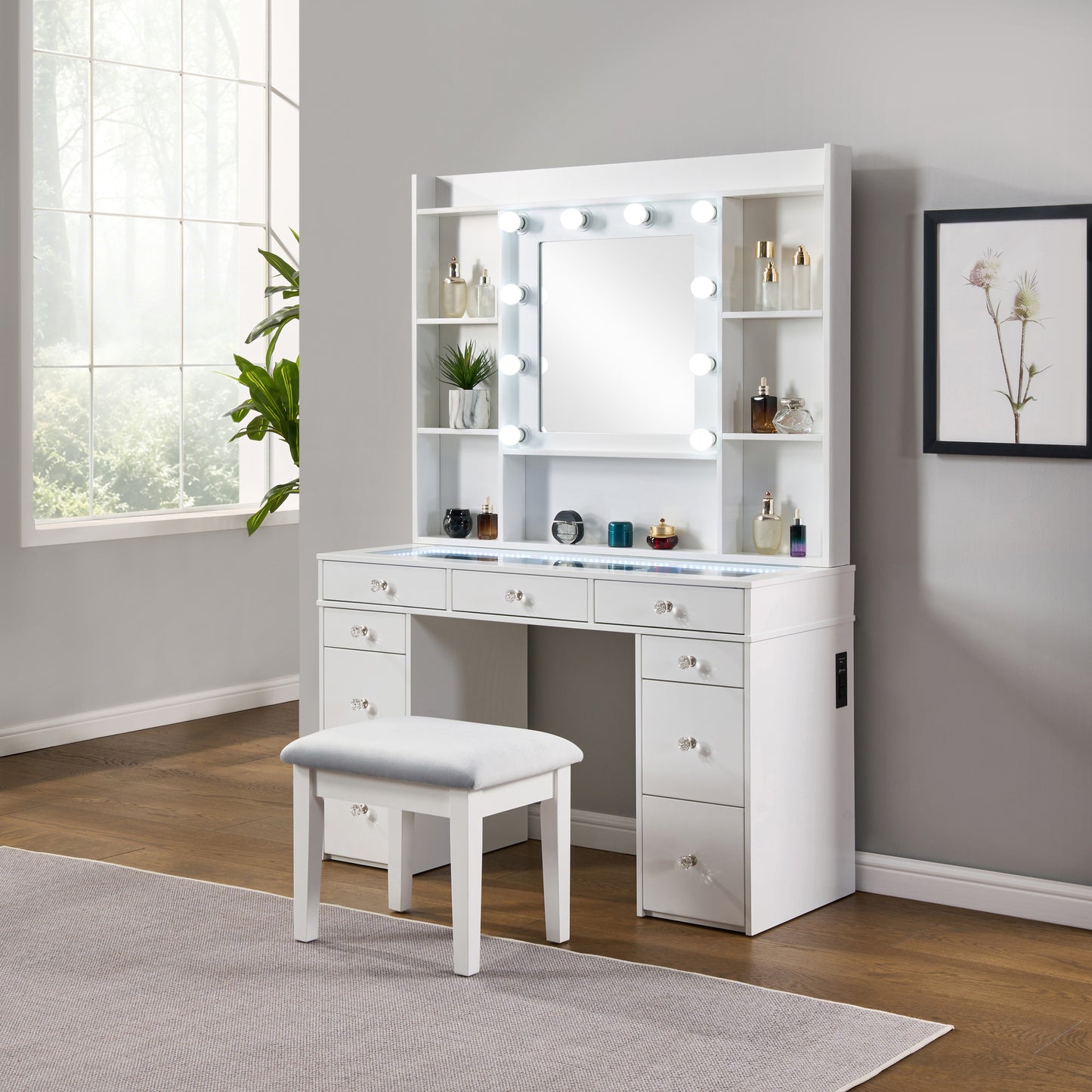 FOA 12000WH-SET White Vanity Cabinet w/ Stool