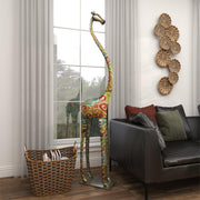UMA 13837 Jeffrey Multi Colored Metal Giraffe Indoor Outdoor Tall Decorative Sculpture with Detailed Embossed Scrollwork, 17" x 7" x 73"