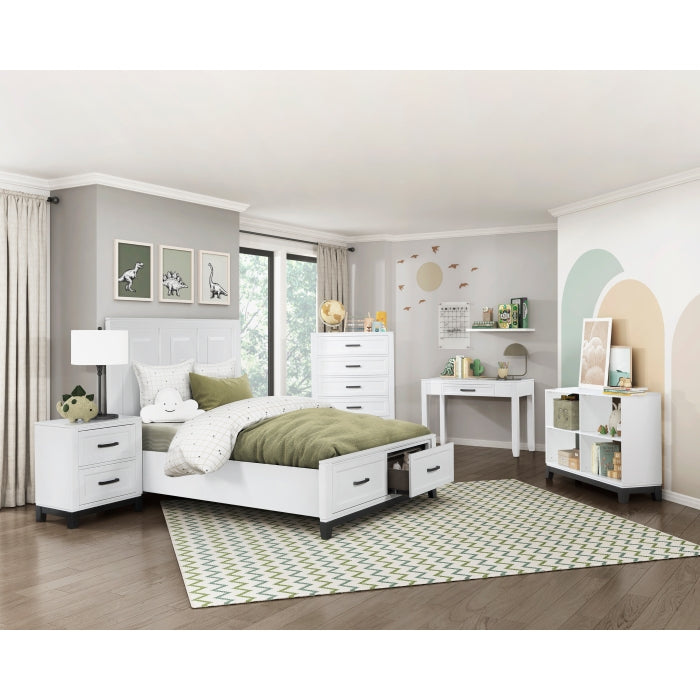 Homelagance 1450WHF-1* Garretson White Full Platform Bed with Footboard Storage