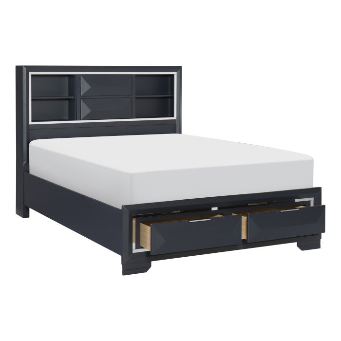 Homelegance 1553K-1EK Rosemont Midnight Blue King Platform Bed w/ Storage