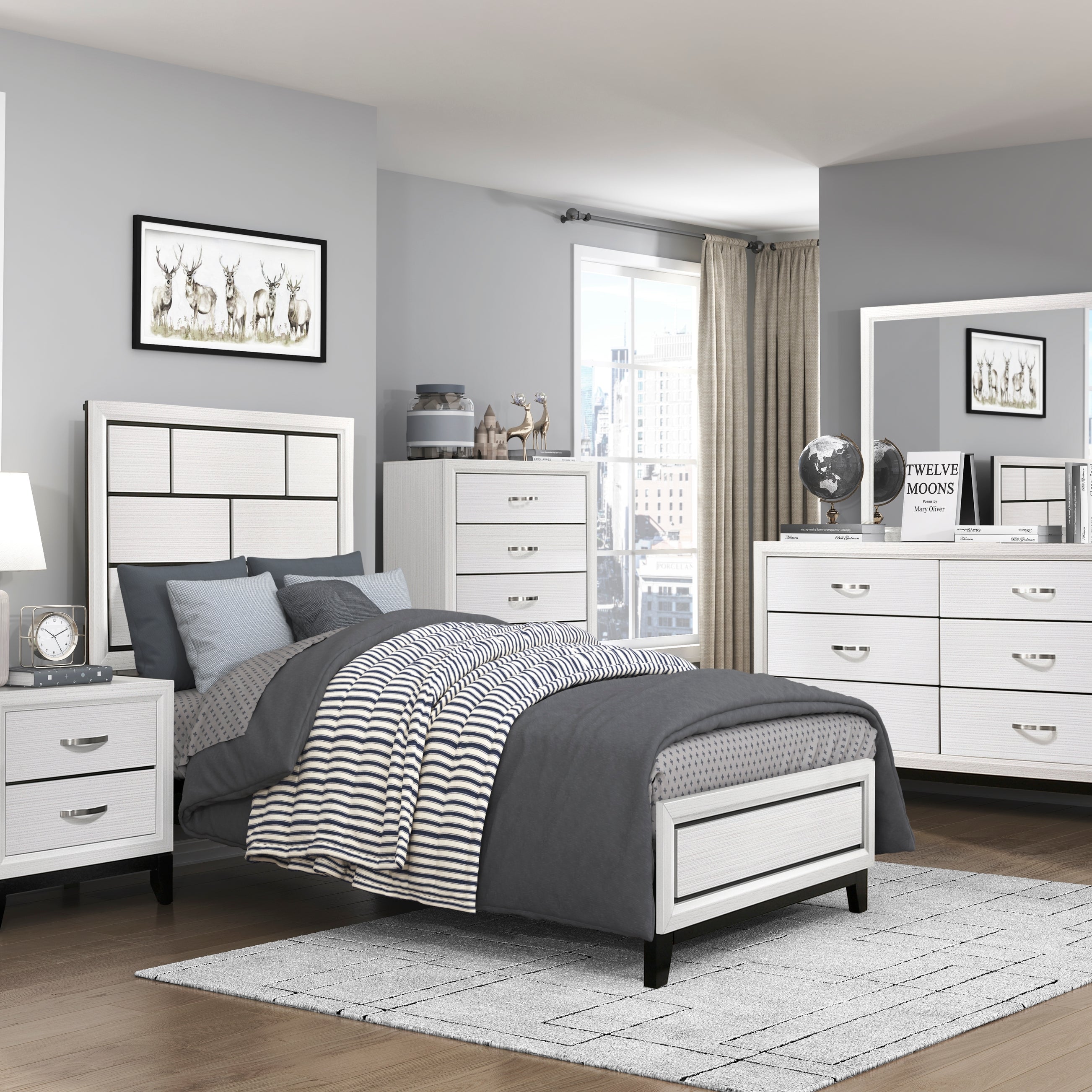 Homelegance 1645WH-5 / 6 Davi White 6 Drawer Dresser w/ Mirror