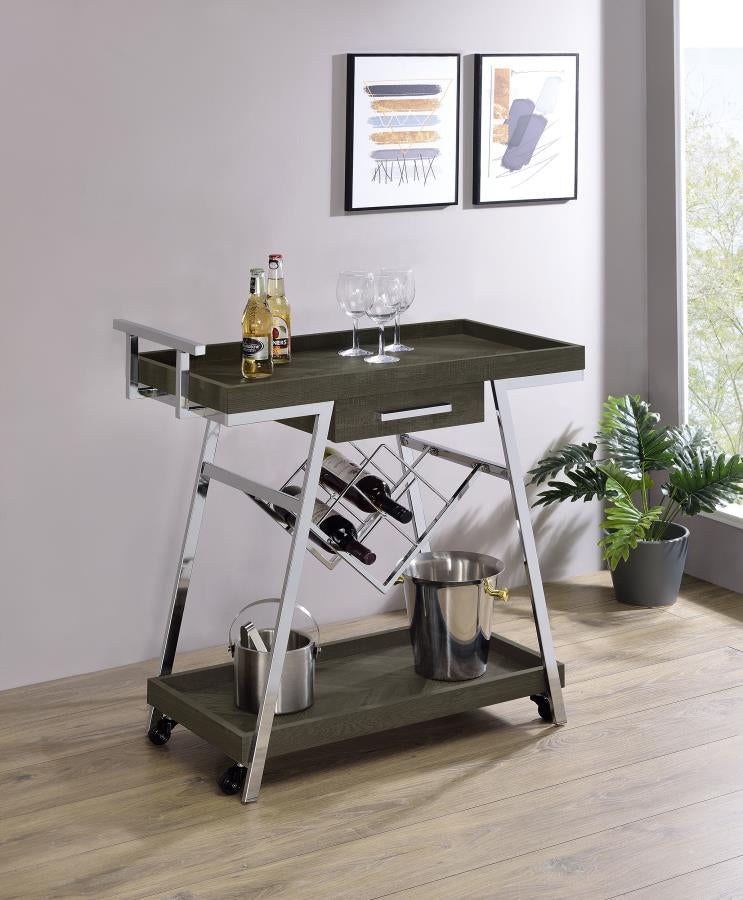 Coaster 181025 Kinney Rustic Grey 1-drawer Engineered Wood Bar Cart