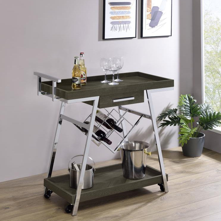 Coaster 181025 Kinney Rustic Grey 1-drawer Engineered Wood Bar Cart