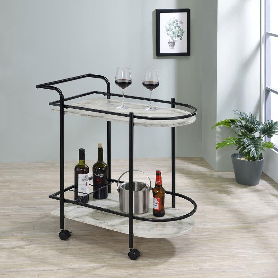 Coaster 181376 Desiree Black 2-tier Faux Marble Shelf Metal Bar Cart