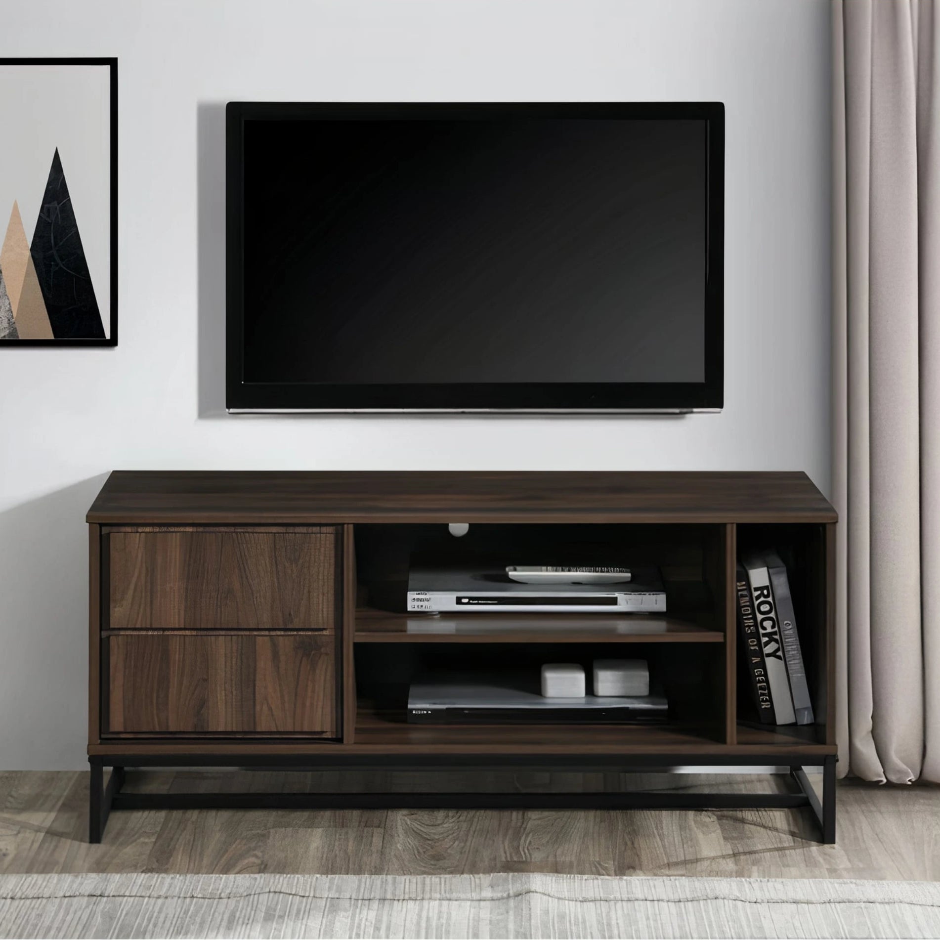 Milton 2001 47" Dark Walnut 1 Shelf & 1 Cabinet TV Stand