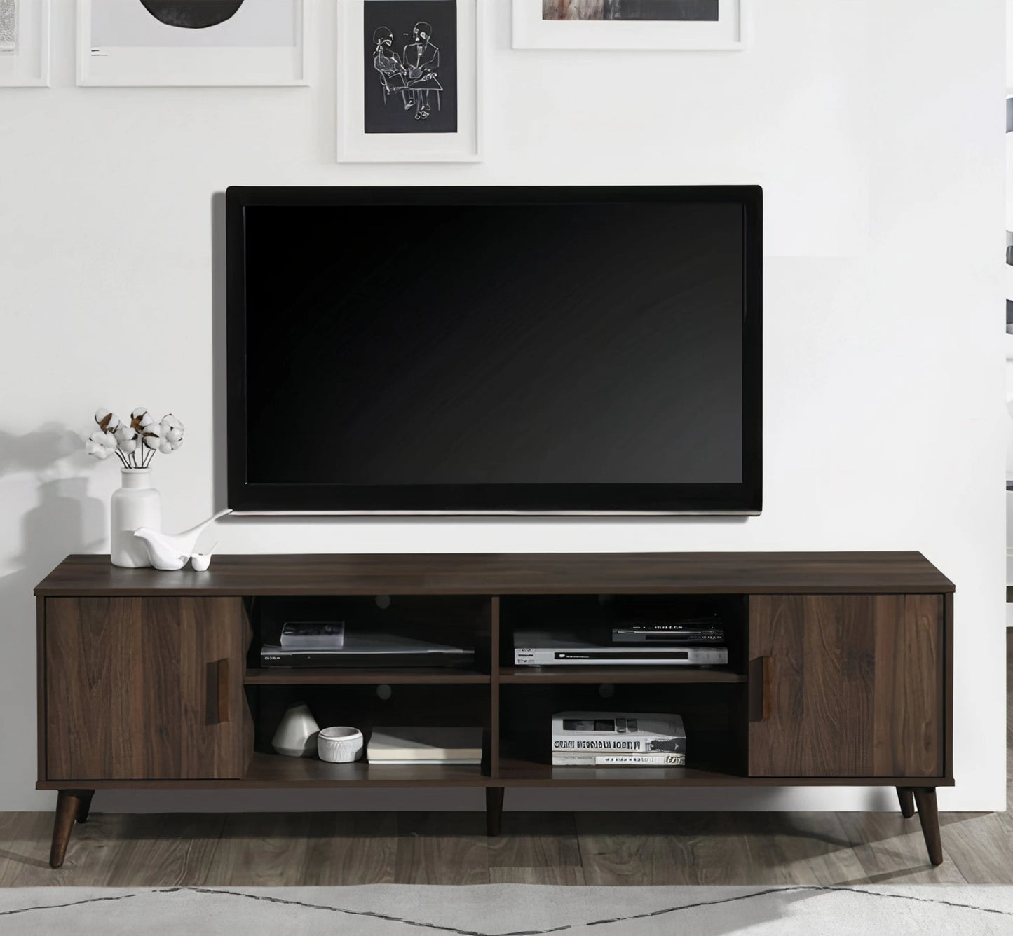 Milton 2010 71" Dark Walnut 2 Shelves 2 Cabinets TV Stand