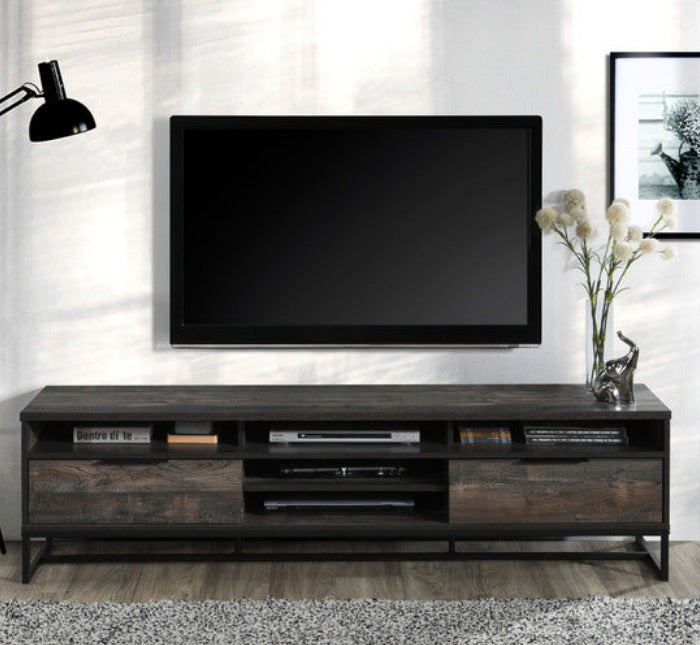 Milton 2022 71" Rustic Gray 3 Shelves & 2 Drawers TV Stand