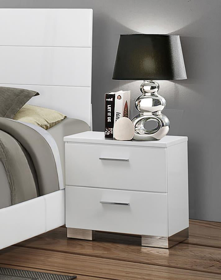 Coaster 203502 Felicity White High Gloss 2-drawer Nightstand