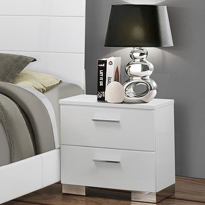 Coaster 203502 Felicity White High Gloss 2-drawer Nightstand