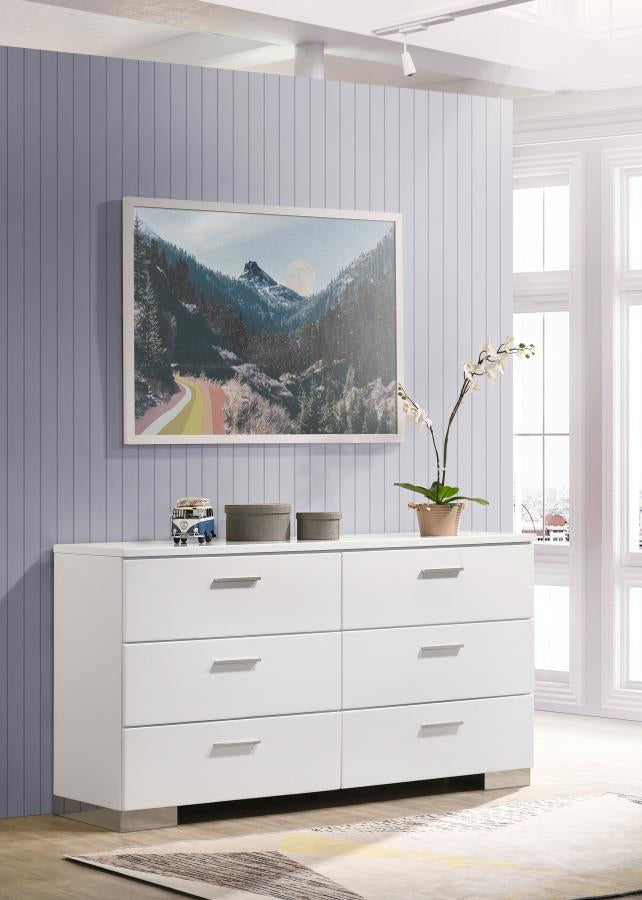 Coaster 203503 Felicity White High Gloss 6-drawer Dresser
