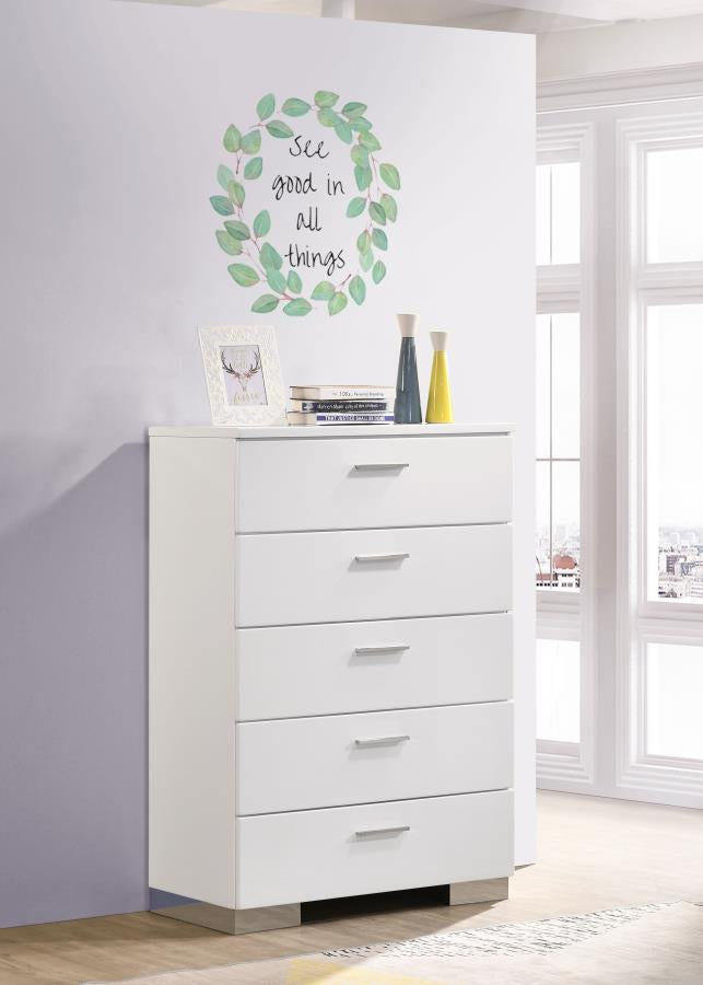 Coaster 203505 Felicity White High Gloss 5-drawer Chest