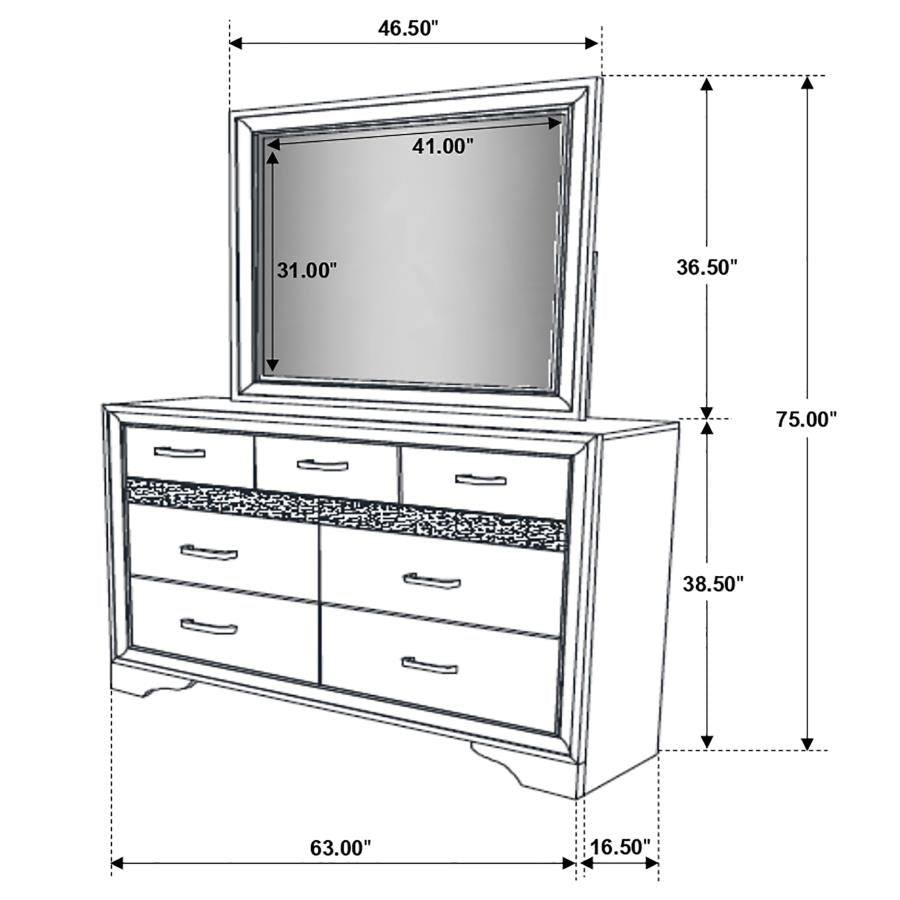 Coaster 206363 / 64 Miranda Black 9 Drawer Dresser Mirror