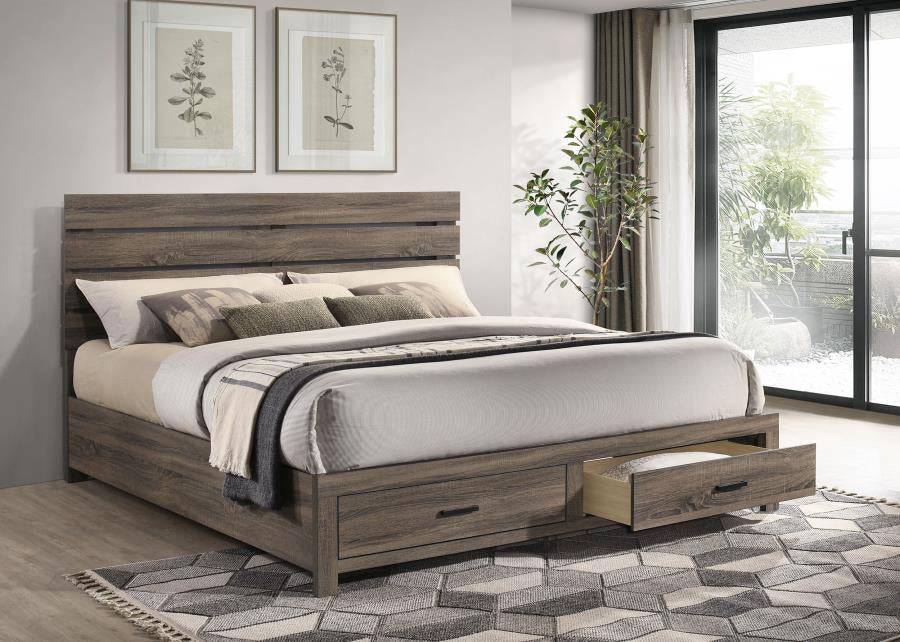 Coaster 207040KE Barrel Oak King Platform Bed w/ Storage