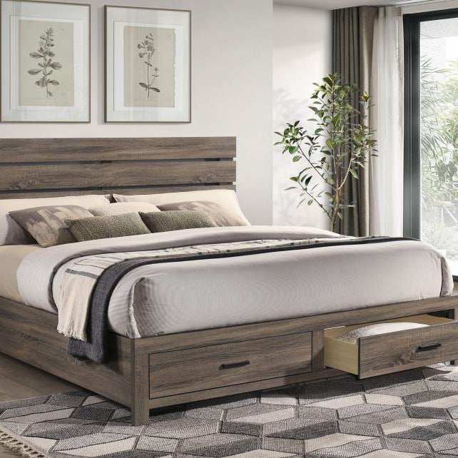Coaster 207040KE Barrel Oak King Platform Bed w/ Storage