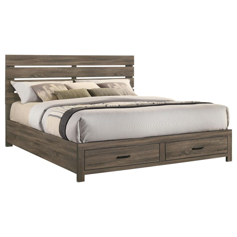 Coaster 207040KE Barrel Oak King Platform Bed w/ Storage