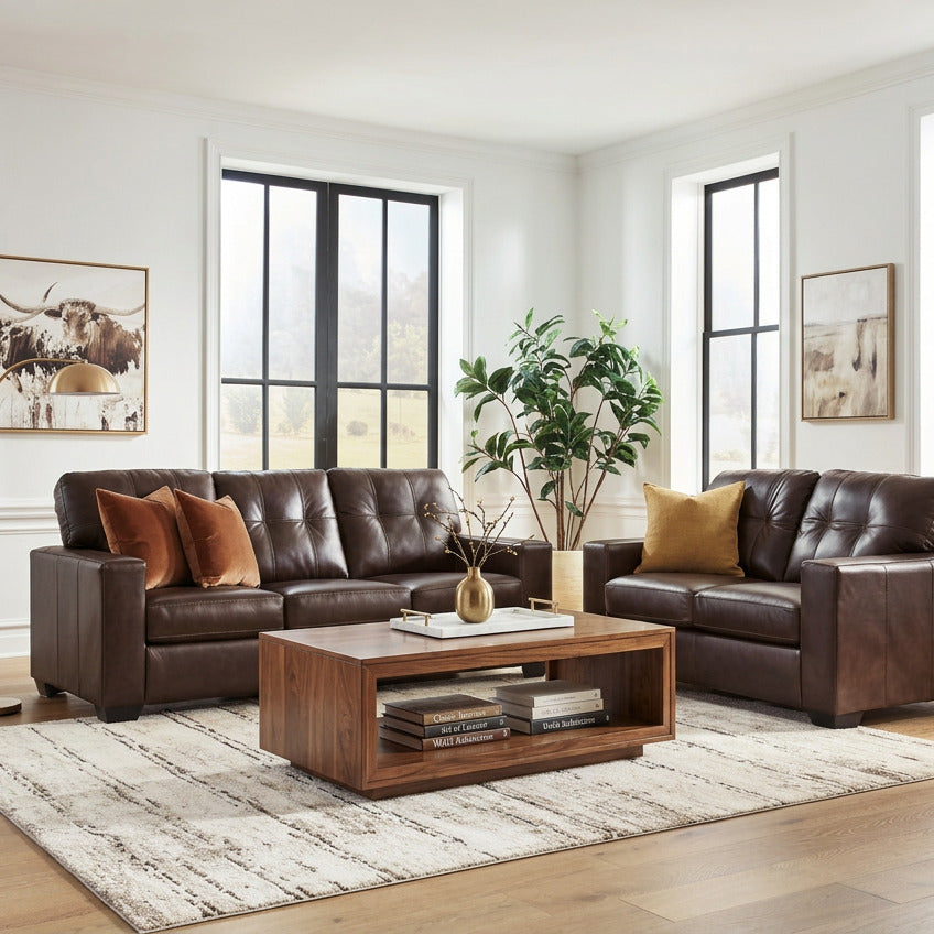 Ashley 2170635 / 638 Santorine Dark Brown Leather Sofa & Loveseat Set