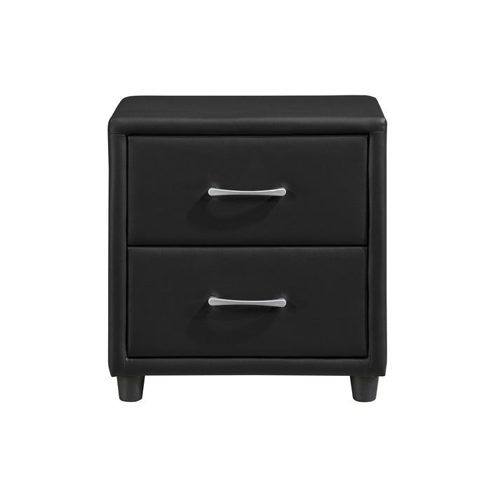 Homelegance 2220-4 Lorenzi Black Faux Leather Upholstered 2 Drawer Nighstand