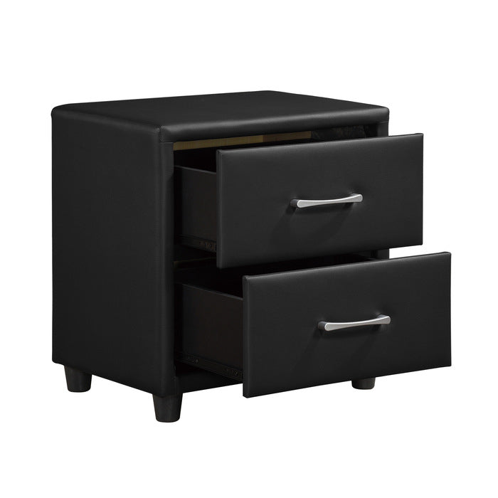 Homelegance 2220-4 Lorenzi Black Faux Leather Upholstered 2 Drawer Nighstand