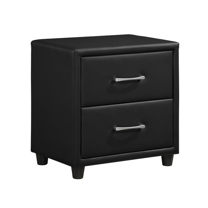 Homelegance 2220-4 Lorenzi Black Faux Leather Upholstered 2 Drawer Nighstand