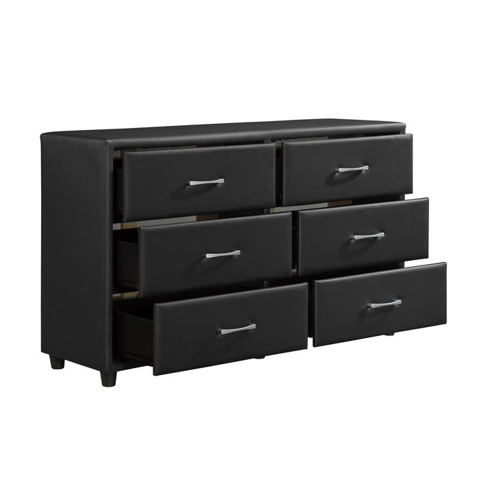 Homelegance 2220-5 Lorenzi Black Faux Leather Upholstered 6 Drawer Dresser ONLY