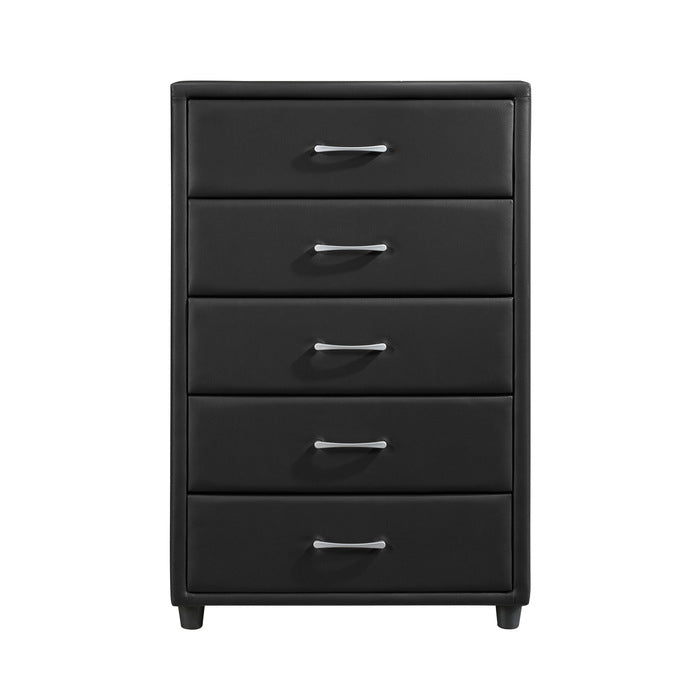Homelegance 2220-9 Lorenzi Black Faux Leather Upholstered 5 Drawer Chest