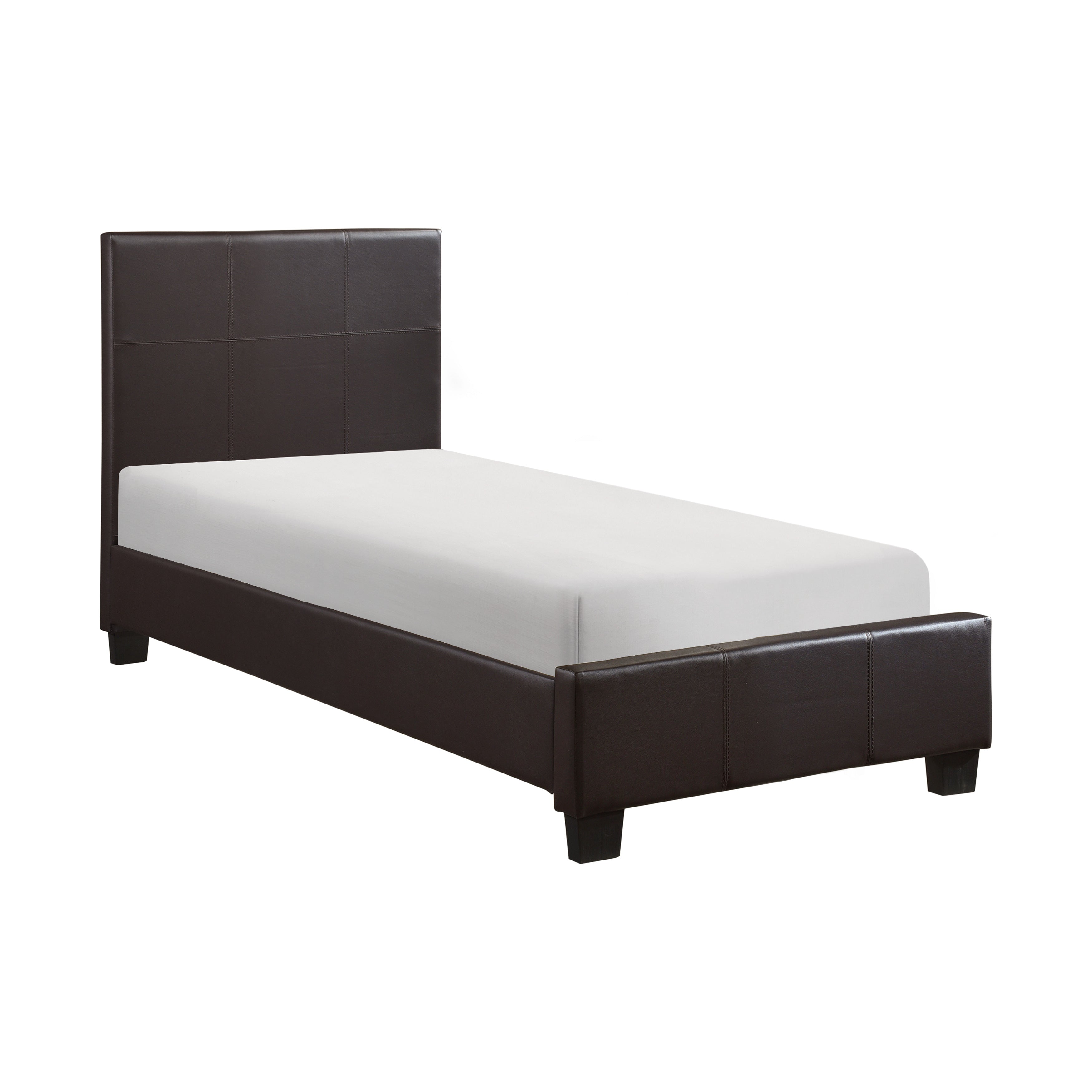 Homelegance 2220TDBR-1 Lorenzi Dark Brown Twin Upholstered Faux Leather Platform Bed
