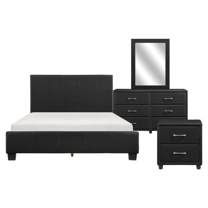 Homelegance 2220-5/6 Lorenzi Black Faux Leather Upholstered 6 Drawer Dresser w/ Black Mirror