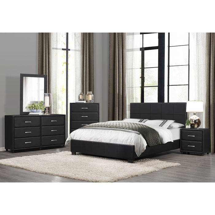Homelegance 2220-4 Lorenzi Black Faux Leather Upholstered 2 Drawer Nighstand