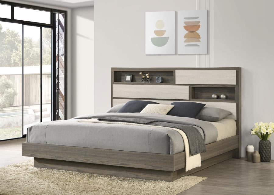 Coaster 224981KE Fenwick Grey Oak Eastern King Bed w/ Bookcase Headboard