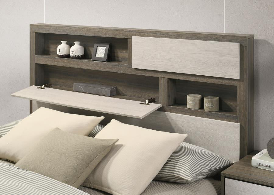 Coaster 224981KE Fenwick Grey Oak Eastern King Bed w/ Bookcase Headboard