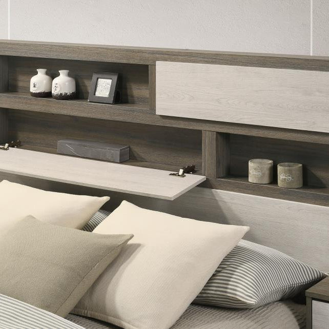 Coaster 224981KE Fenwick Grey Oak Eastern King Bed w/ Bookcase Headboard