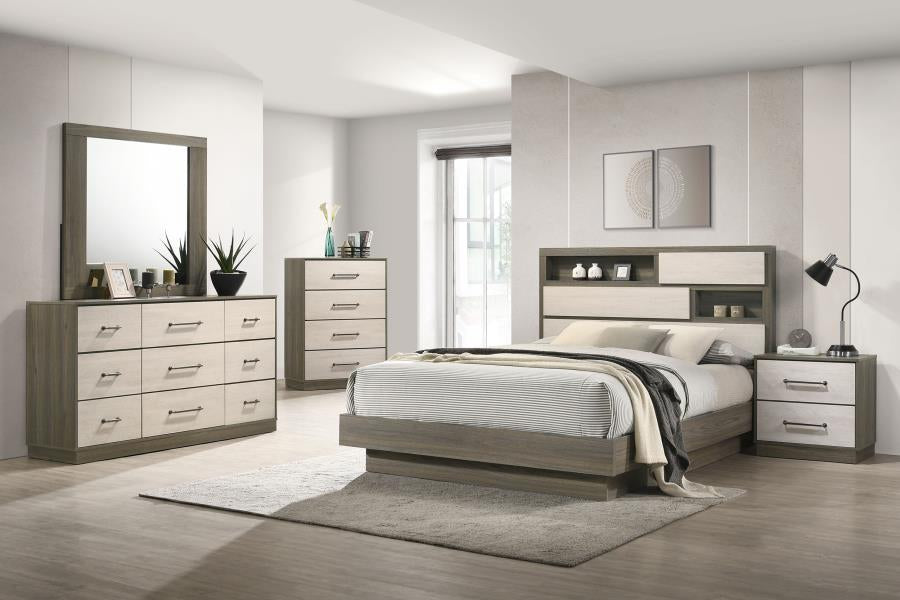 Coaster 224981KE Fenwick Grey Oak Eastern King Bed w/ Bookcase Headboard