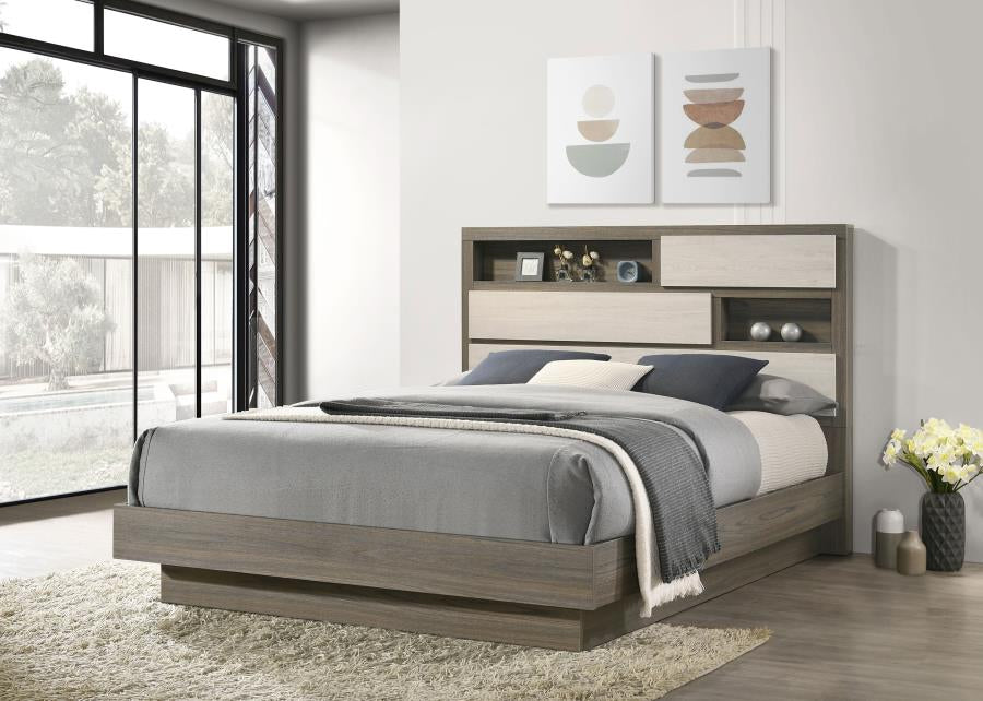 Coaster 224981Q Fenwick Grey Oak Queen Bed w/ Bookcase Headboard ( 3 Boxes )
