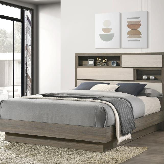Coaster 224981Q Fenwick Grey Oak Queen Bed w/ Bookcase Headboard ( 3 Boxes )