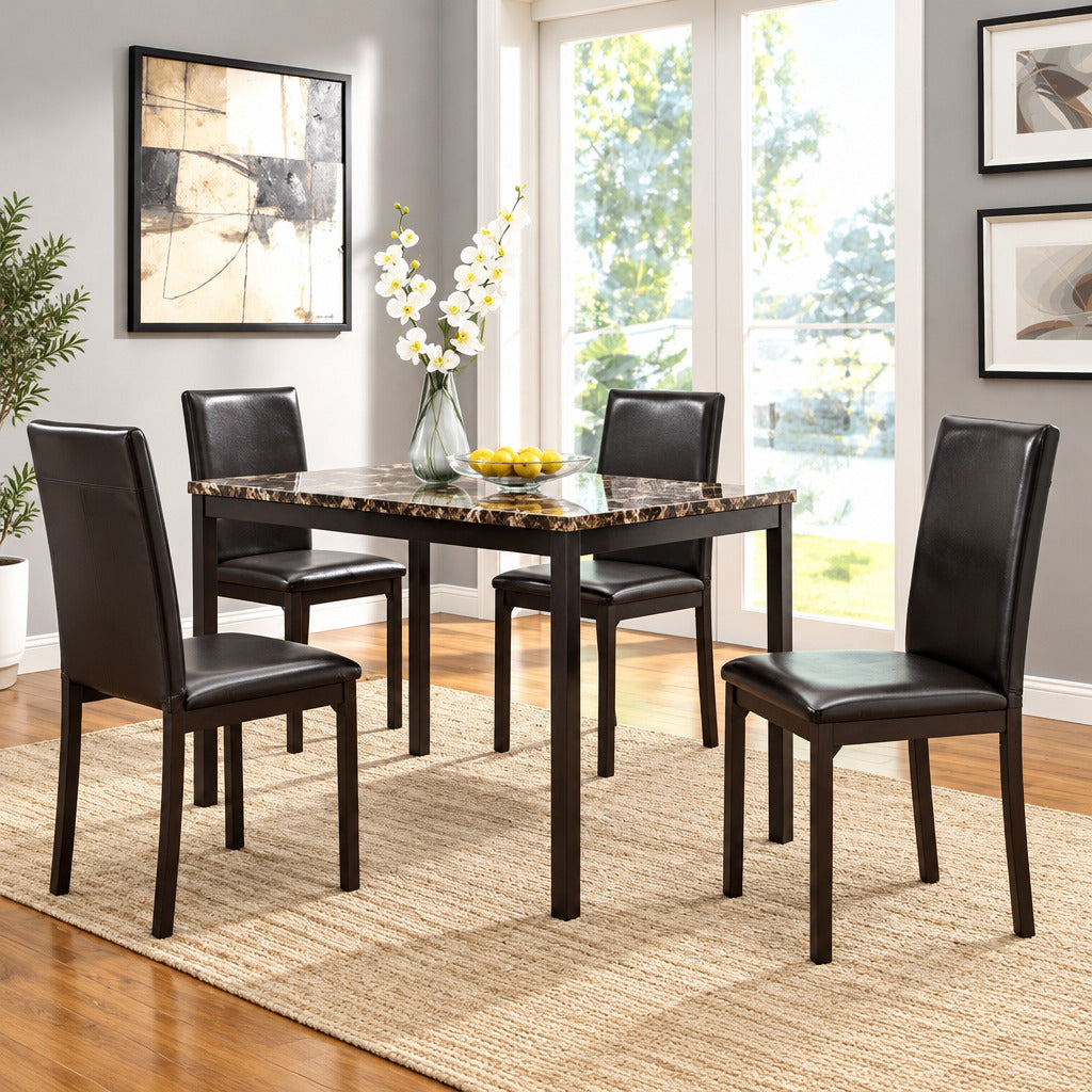 Homelegance 2601-48*5 Tempe Brown Faux Marble 5pc Dining Set