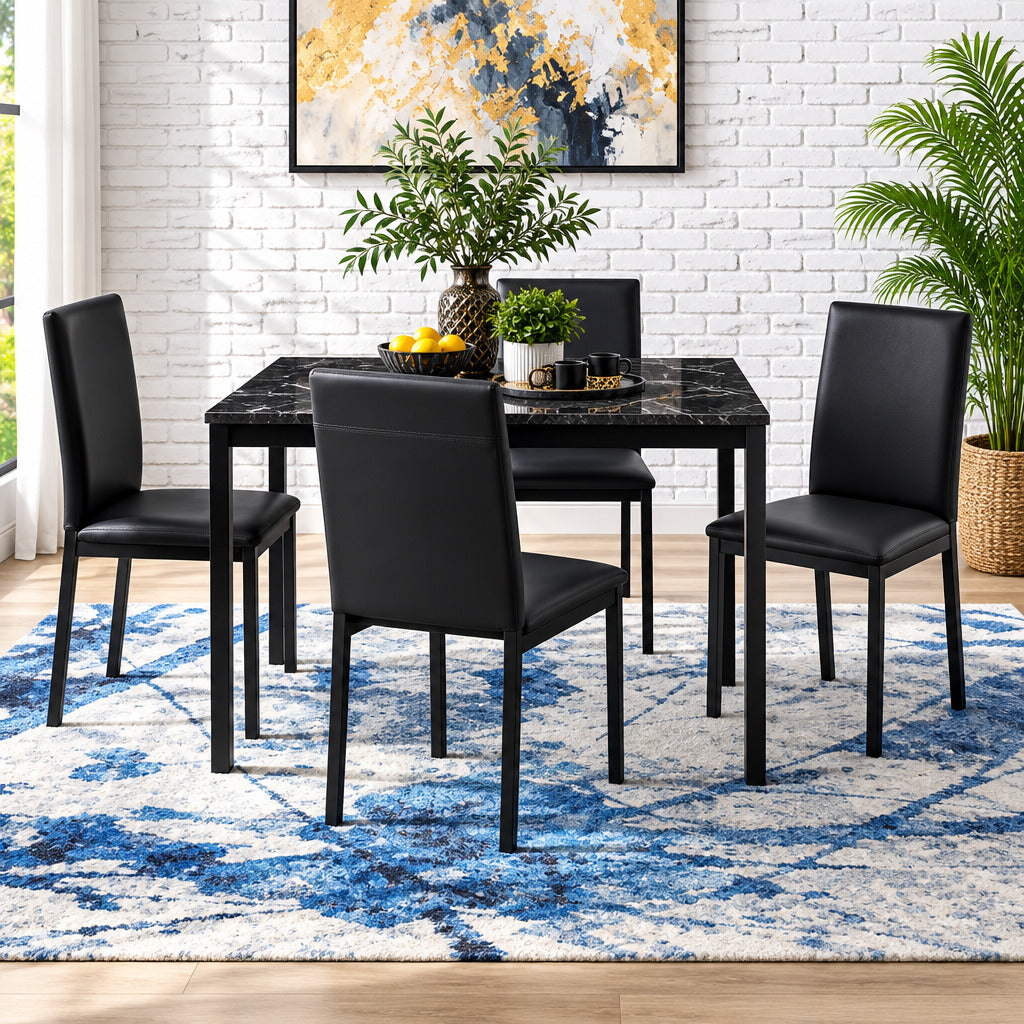 Homelegance 2601BK-48*5S1 Tempe Black Faux Marble 5pc Dining Set
