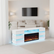 FOA FM-AC8024WH-TV-SET Terni White TV Stand w/ Fireplace & 2 Side Tables