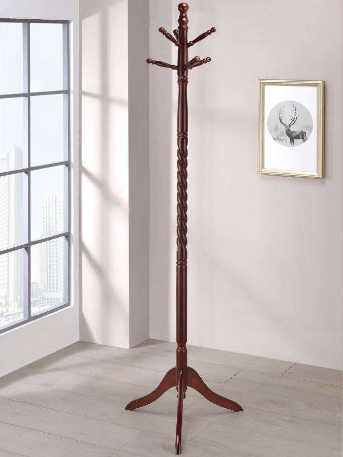 Coaster 3058 Riona 6 Hook Freestanding Wood Coat Rack Hat Hanger Merlot