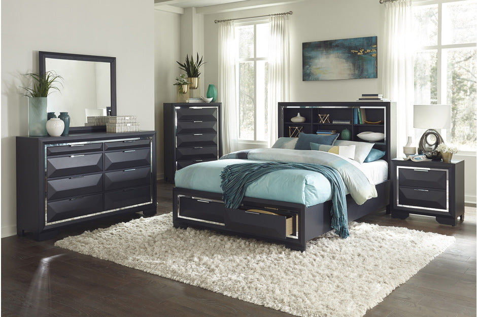 Homelegance 1553K-1EK Rosemont Midnight Blue King Platform Bed w/ Storage